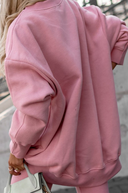 Conjunto informal de dos piezas, liso, cuello redondo, manga larga (3 colores)