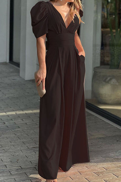 Mono holgado elegante con cuello en V, bolsillos y pliegues (6 colores)