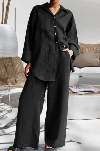 Casual Simplicity Solid Pocket Turndown Collar Long Sleeve Two Pieces(6 Colors)