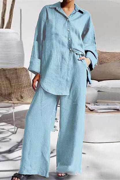 Casual Simplicity Solid Pocket Turndown Collar Long Sleeve Two Pieces(6 Colors)