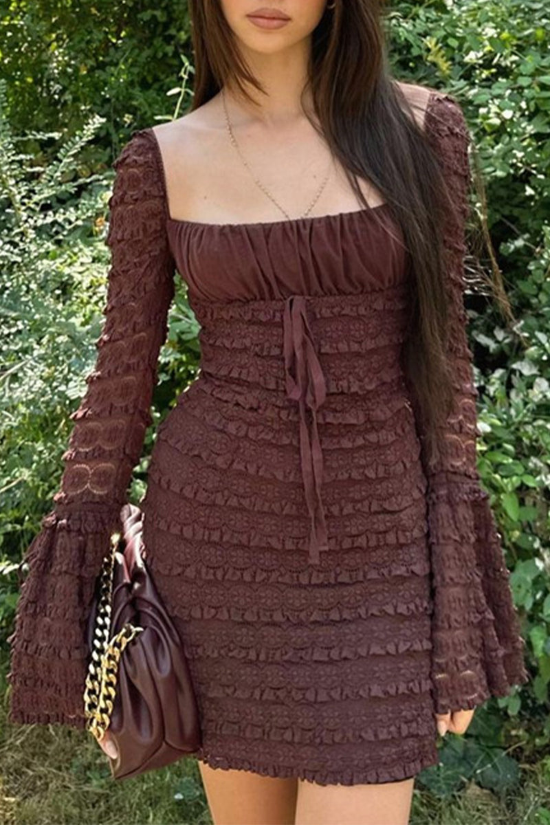 Vestidos sexis de falda cruzada con cuello en U y pliegues sólidos