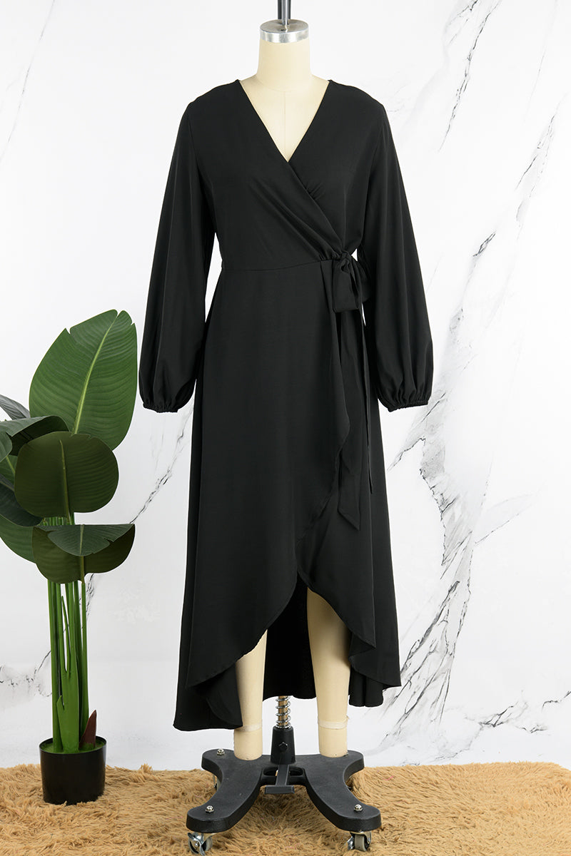 Vestidos casuales de manga larga con escote en V y abertura en el frenillo (5 colores)