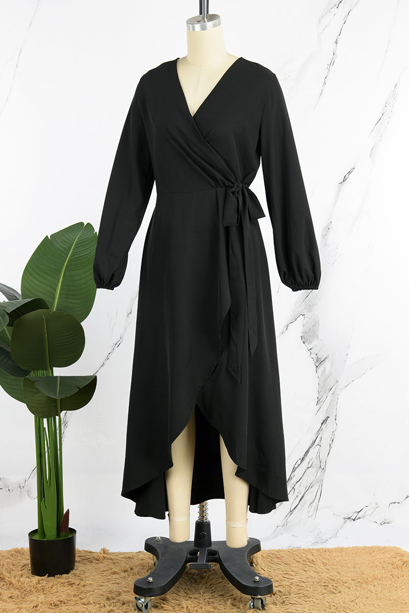 Vestidos casuales de manga larga con escote en V y abertura en el frenillo (5 colores)