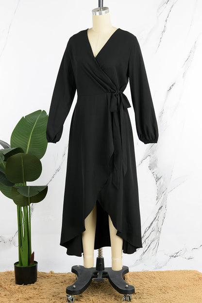 Vestidos casuales de manga larga con escote en V y abertura en el frenillo (5 colores)