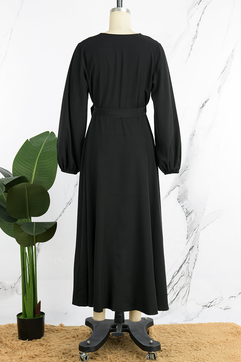 Vestidos casuales de manga larga con escote en V y abertura en el frenillo (5 colores)