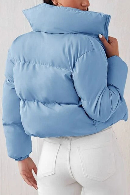 Sexy Simplicity Solid Zipper Mandarin Collar Outerwear