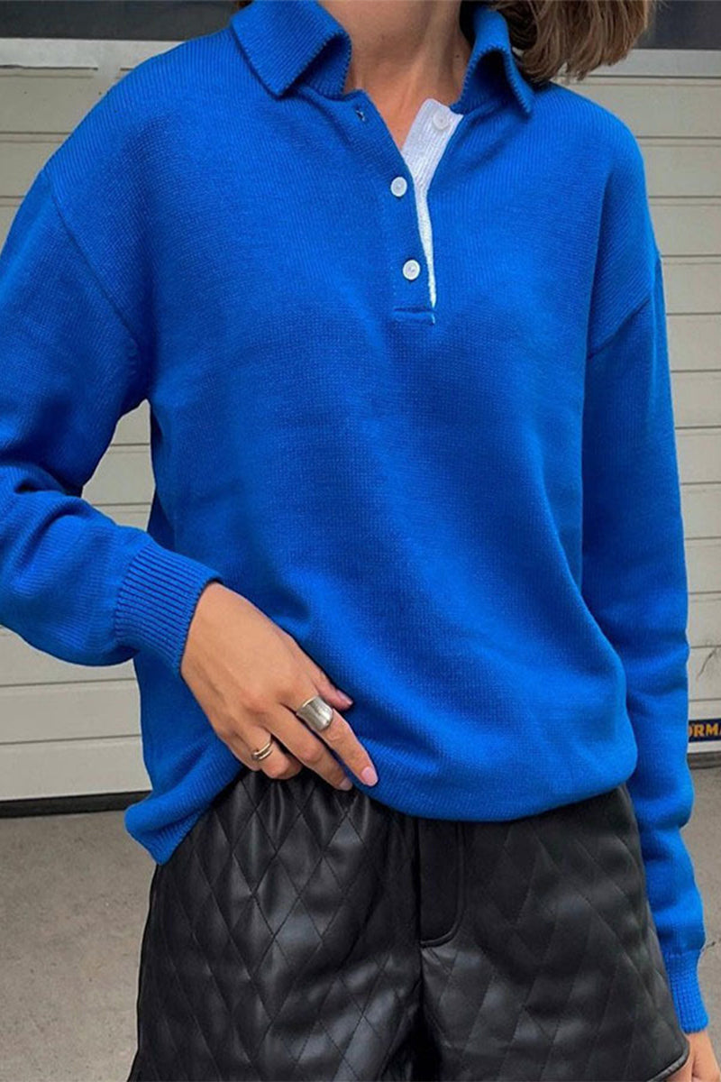 Tops casuales con cuello vuelto y botones lisos