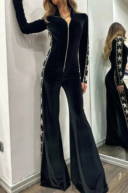 Monos casuales de cuello alto, lisos, con cremallera y retazos