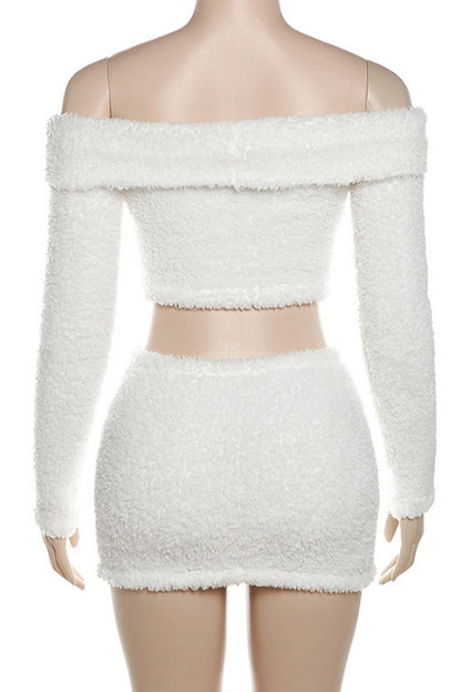 Casual Solid Backless Off the Shoulder Long Sleeve Two Pieces