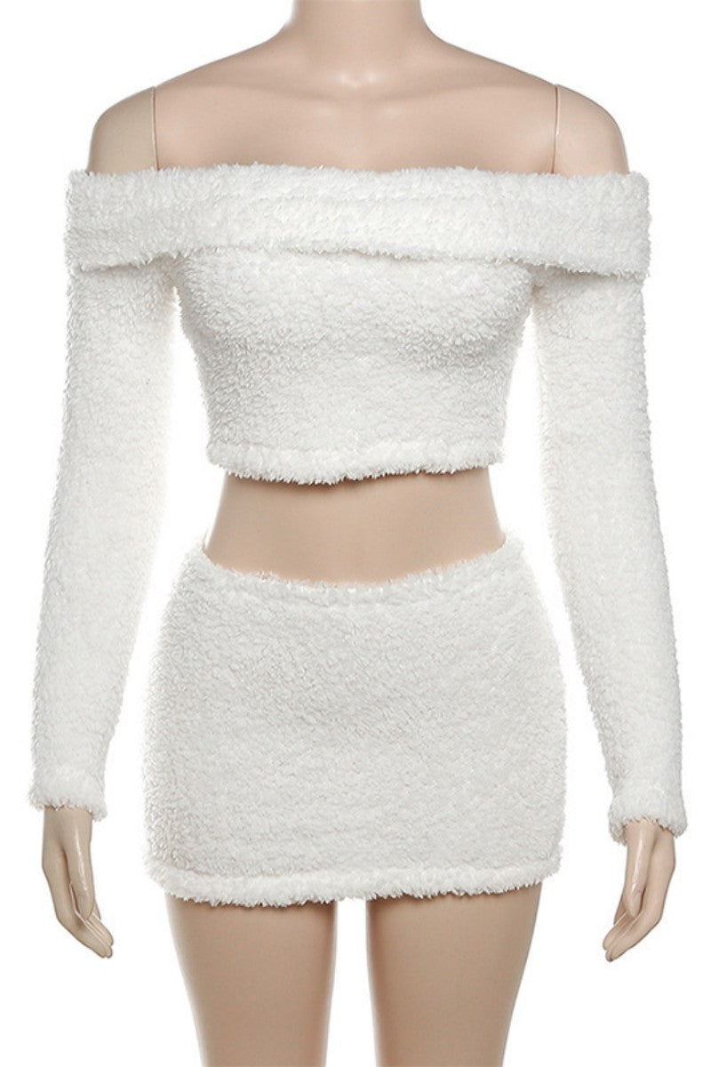 Casual Solid Backless Off the Shoulder Long Sleeve Two Pieces