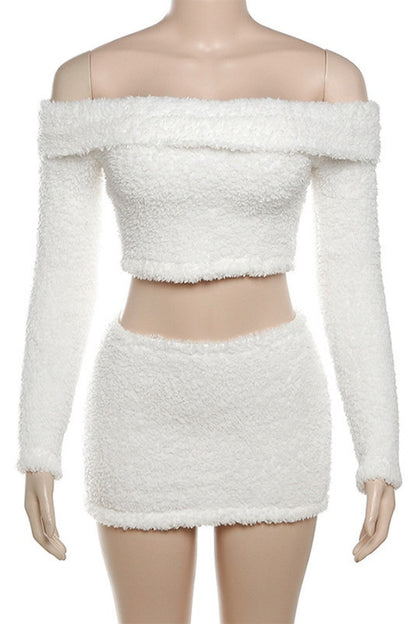 Casual Solid Backless Off the Shoulder Long Sleeve Two Pieces