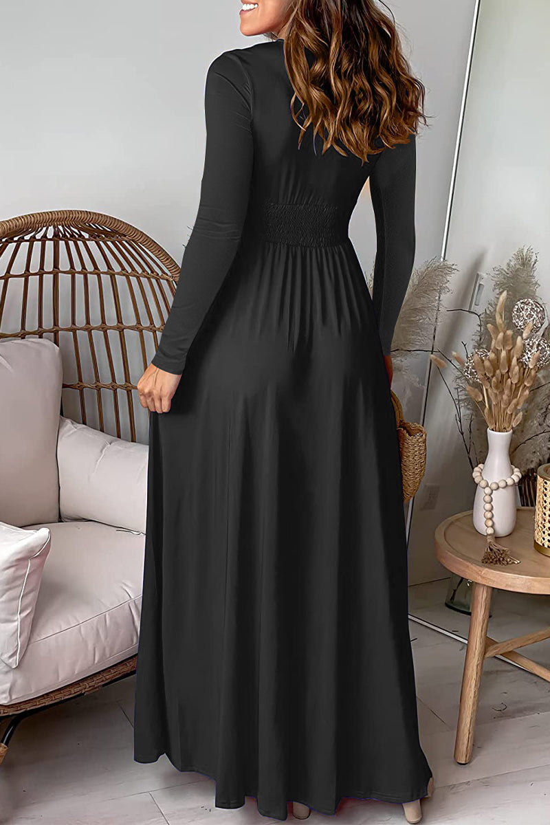 Elegante vestido de falda con escote en V y abertura en la cintura