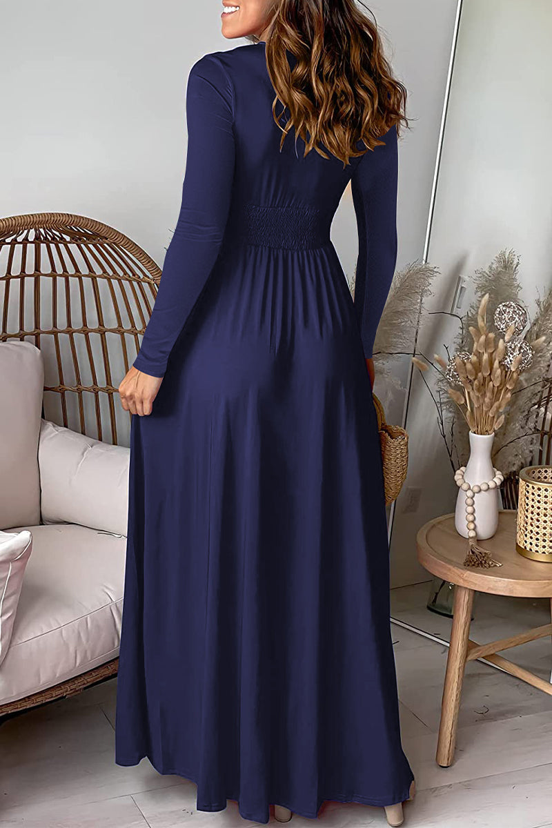 Elegante vestido de falda con escote en V y abertura en la cintura