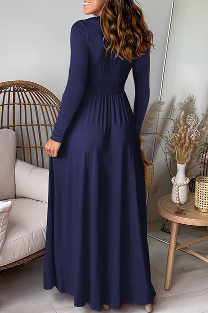 Elegante vestido de falda con escote en V y abertura en la cintura