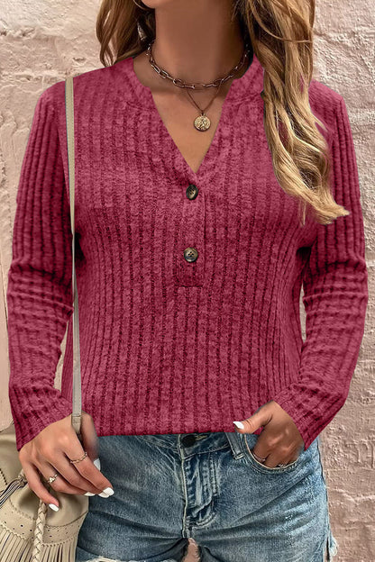 Tops casuales de cuello en V con botones sólidos