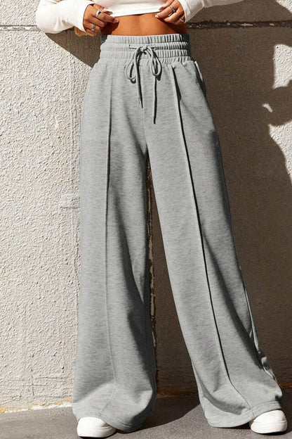 Casual Solid Frenulum Loose High Waist Wide Leg Solid Color Bottoms(6 Colors)