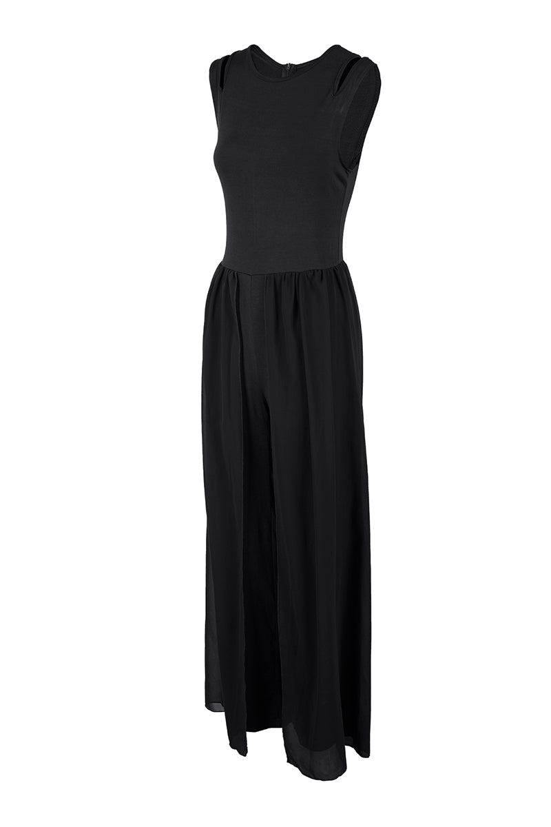 Monos casuales de cuello redondo con parches sólidos y regulares