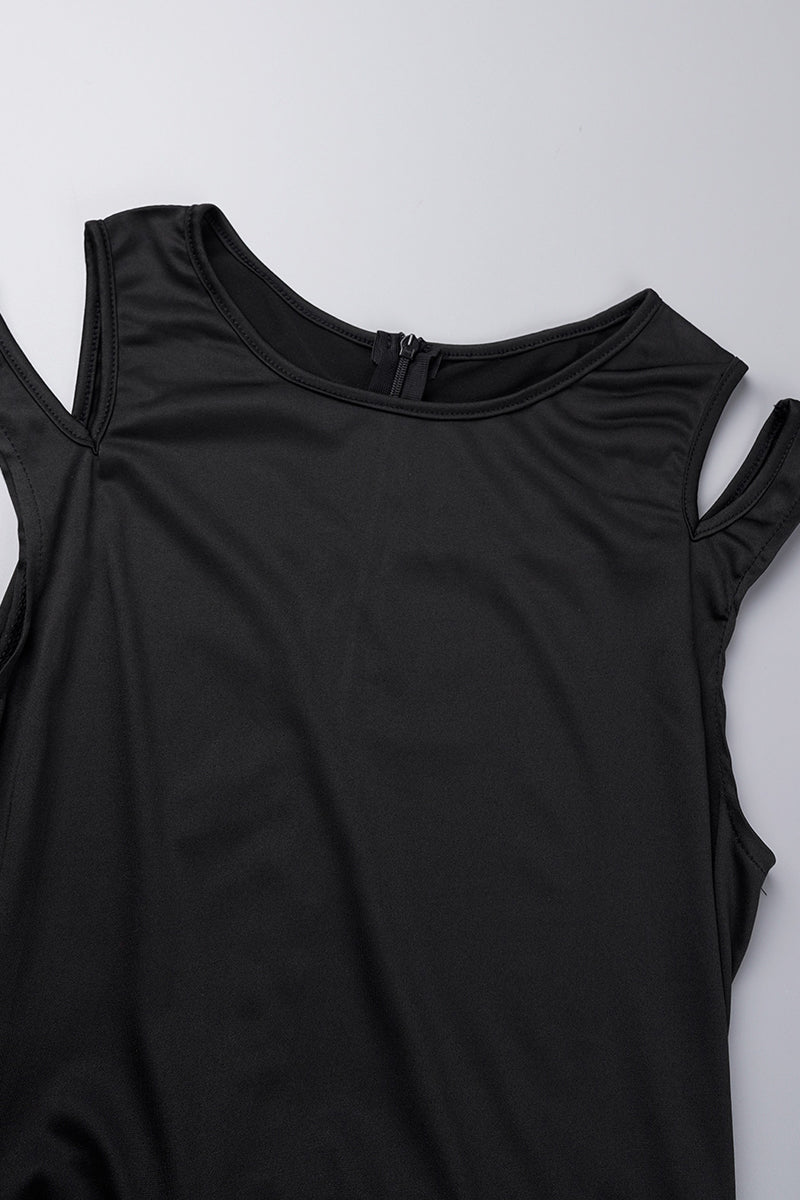 Monos casuales de cuello redondo con parches sólidos y regulares