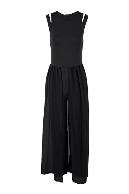 Monos casuales de cuello redondo con parches sólidos y regulares