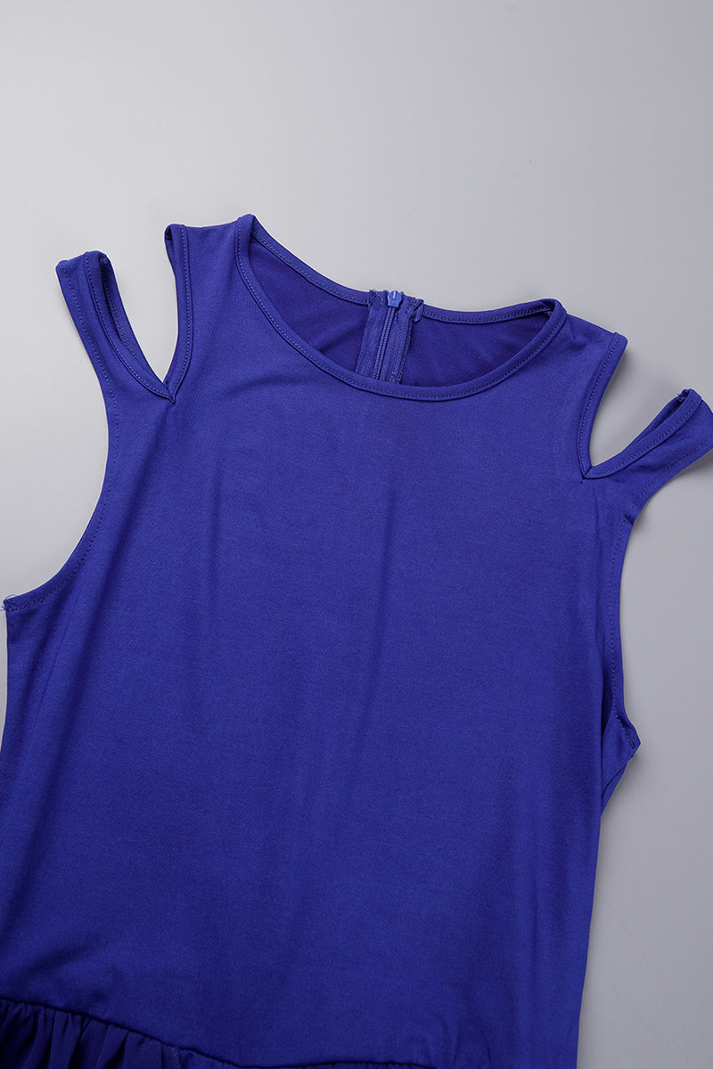 Monos casuales de cuello redondo con parches sólidos y regulares