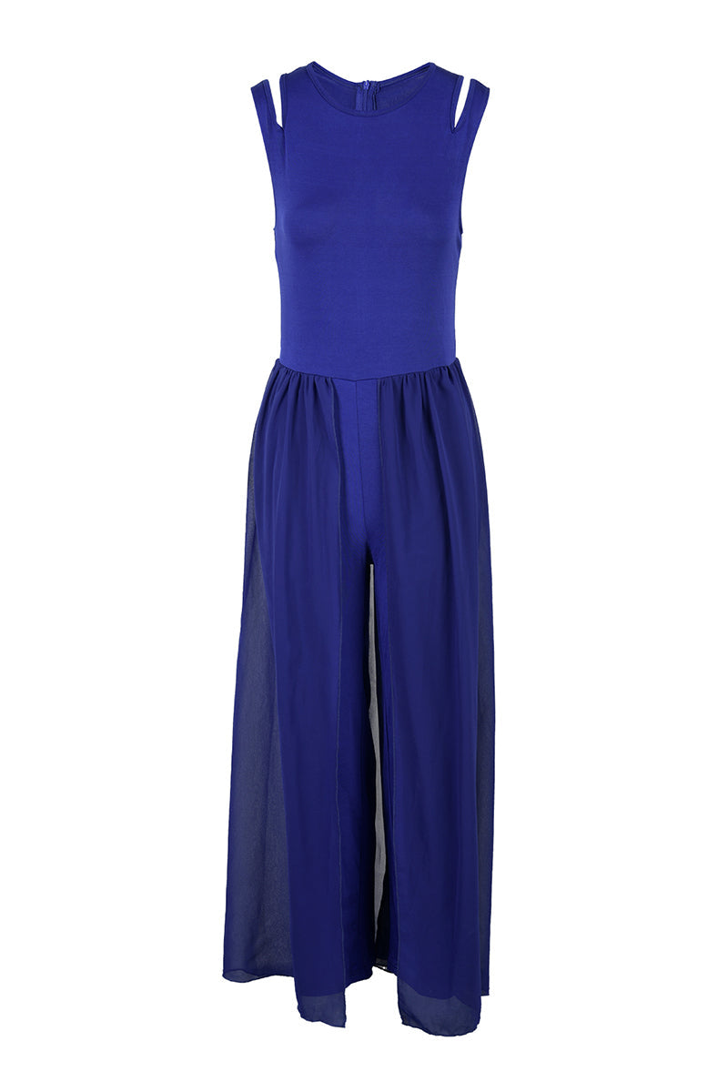 Monos casuales de cuello redondo con parches sólidos y regulares