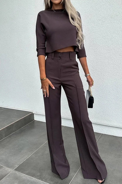 Casual Solid Pocket Half A Turtleneck Half Sleeve Two Pieces(3 Colors)