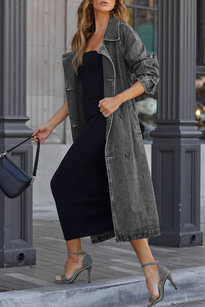 Chaqueta vaquera holgada de manga larga con cuello vuelto, elegante y estilo británico.