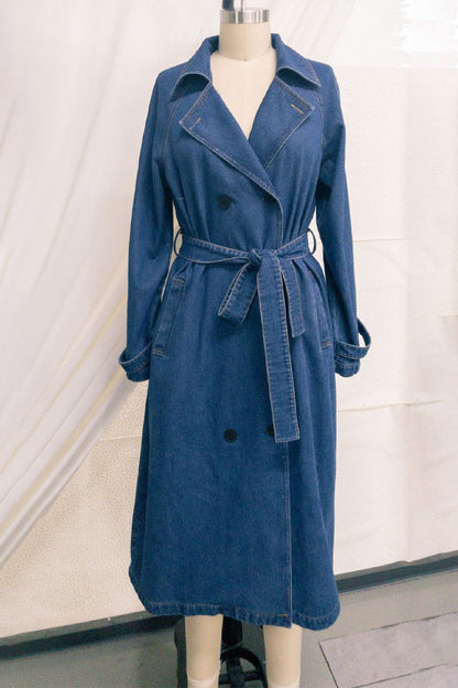 Chaqueta vaquera holgada de manga larga con cuello vuelto, elegante y estilo británico.