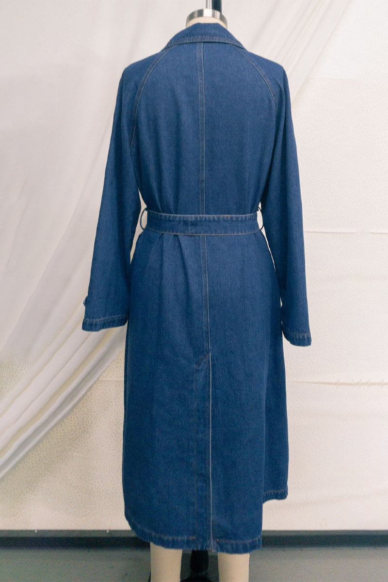 Chaqueta vaquera holgada de manga larga con cuello vuelto, elegante y estilo británico.