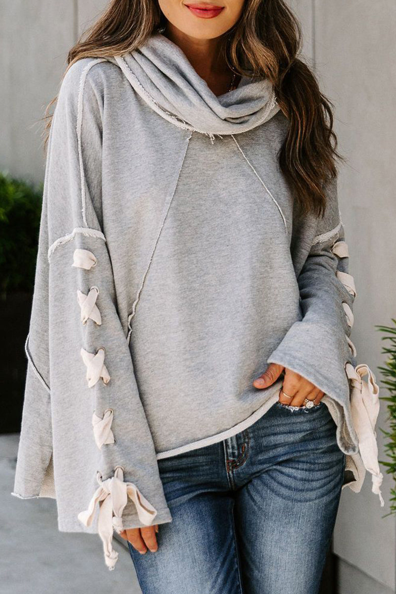 Tops casuales con cuello y capucha de vendaje sólido