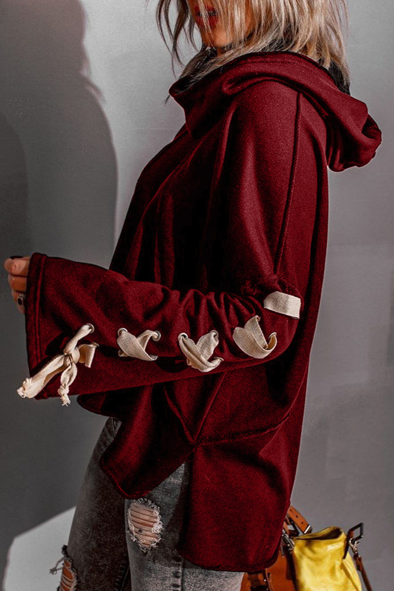 Tops casuales con cuello y capucha de vendaje sólido