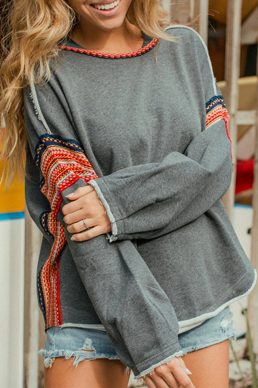 Tops casuales de tejido liso con cuello redondo