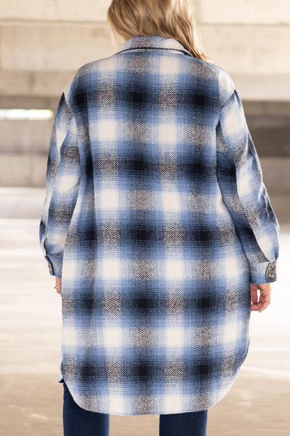 Casual Plaid Pocket Turndown Collar Outerwear