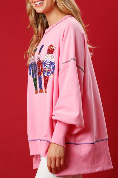 Blusas casuales de cuello redondo con lentejuelas navideñas de color sólido (3 colores)