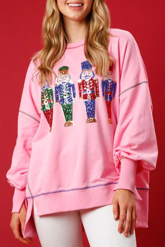 Blusas casuales de cuello redondo con lentejuelas navideñas de color sólido (3 colores)