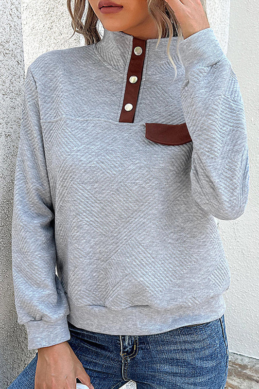 Blusas casuales de cuello mandarín con botones lisos