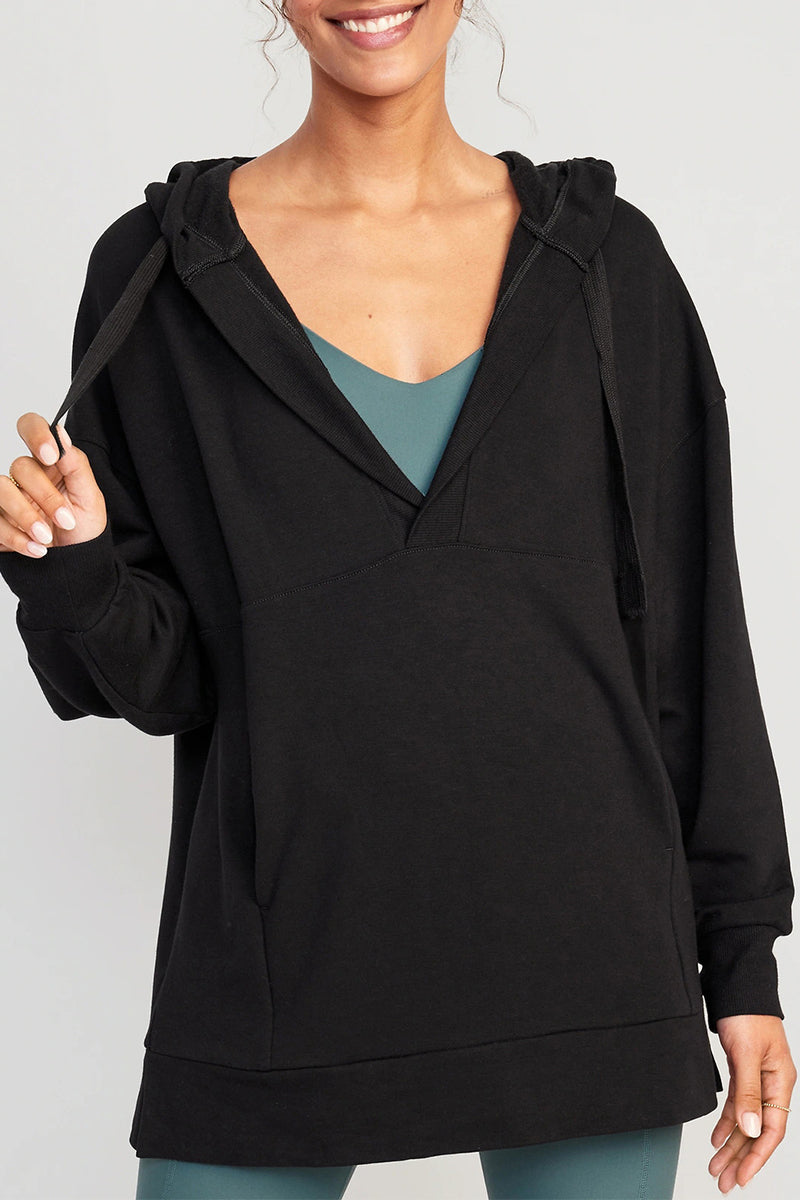 Tops casuales de cuello en V con bolsillos sólidos