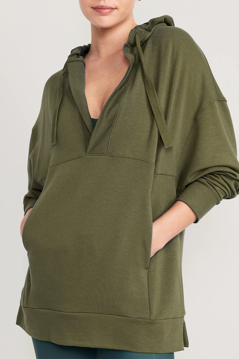 Tops casuales de cuello en V con bolsillos sólidos