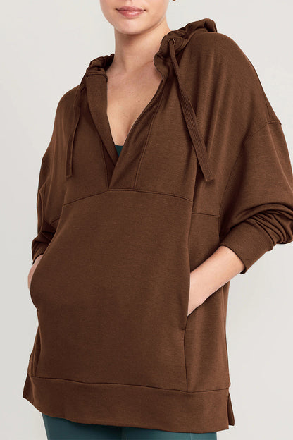 Tops casuales de cuello en V con bolsillos sólidos