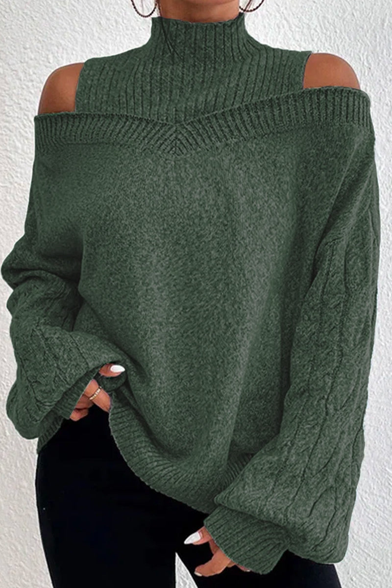 Suéteres casuales de cuello alto con parches huecos y sólidos (3 colores)