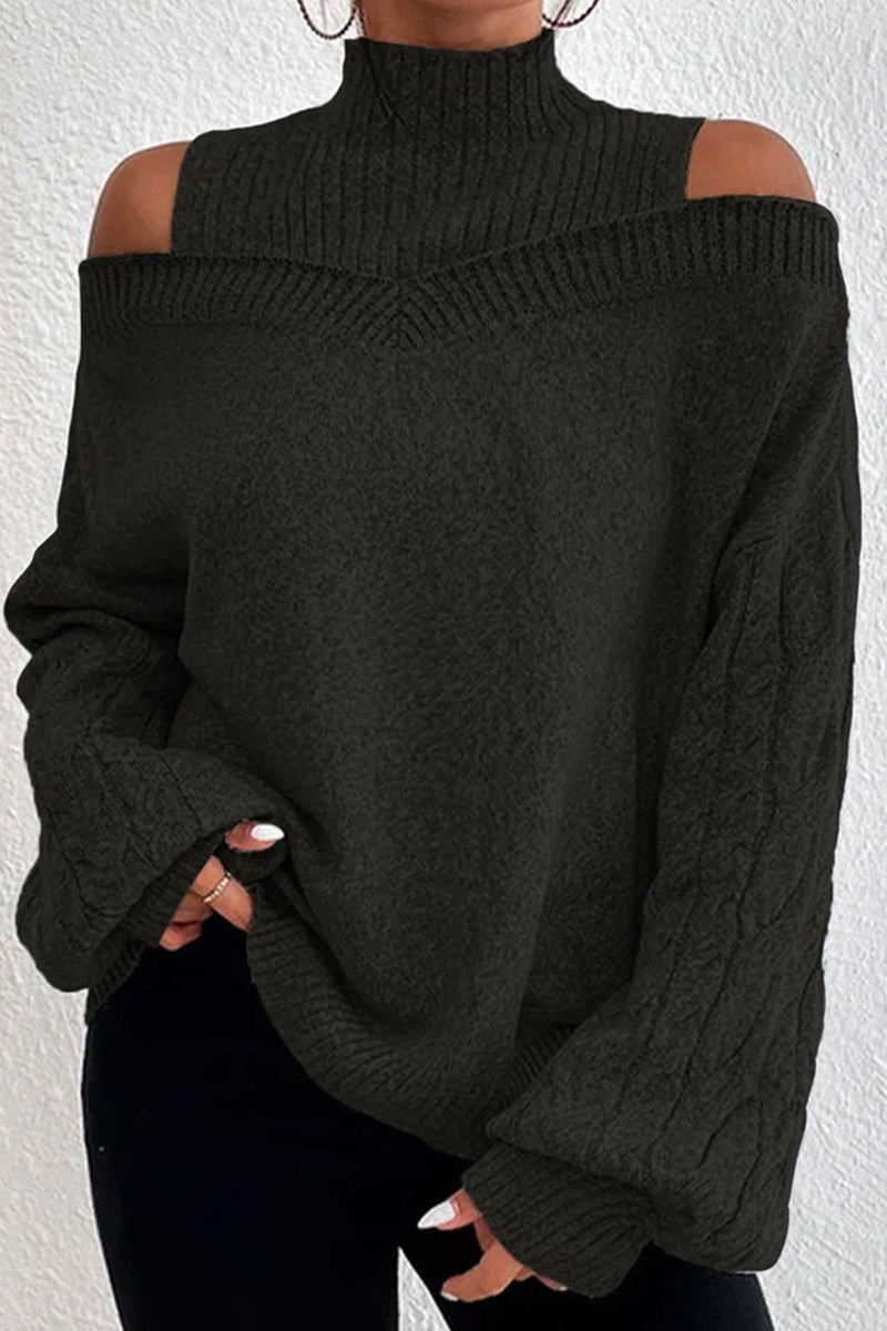 Suéteres casuales de cuello alto con parches huecos y sólidos (3 colores)