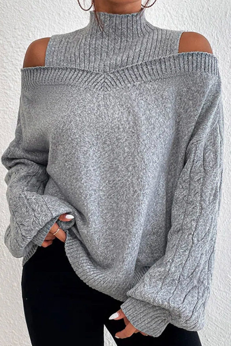 Suéteres casuales de cuello alto con parches huecos y sólidos (3 colores)