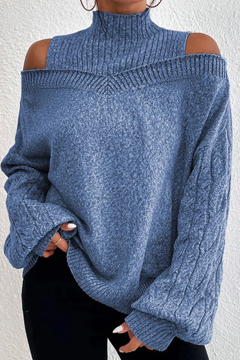 Suéteres casuales de cuello alto con parches huecos y sólidos (3 colores)