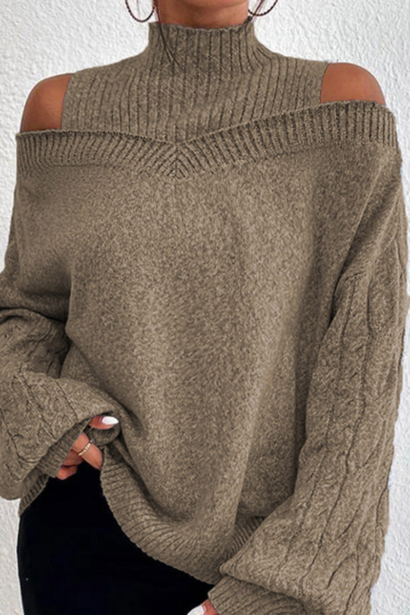 Suéteres casuales de cuello alto con parches huecos y sólidos (3 colores)