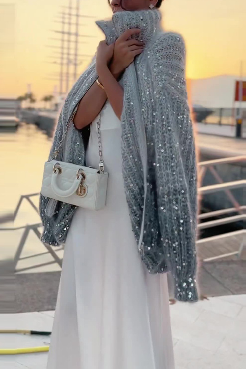 Suéteres casuales de celebridades con lentejuelas y cuello vuelto (3 colores)