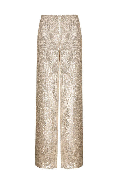 Pantalones casuales lisos con lentejuelas, sueltos, rectos y de color liso