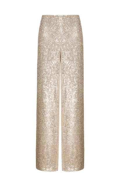 Pantalones casuales lisos con lentejuelas, sueltos, rectos y de color liso