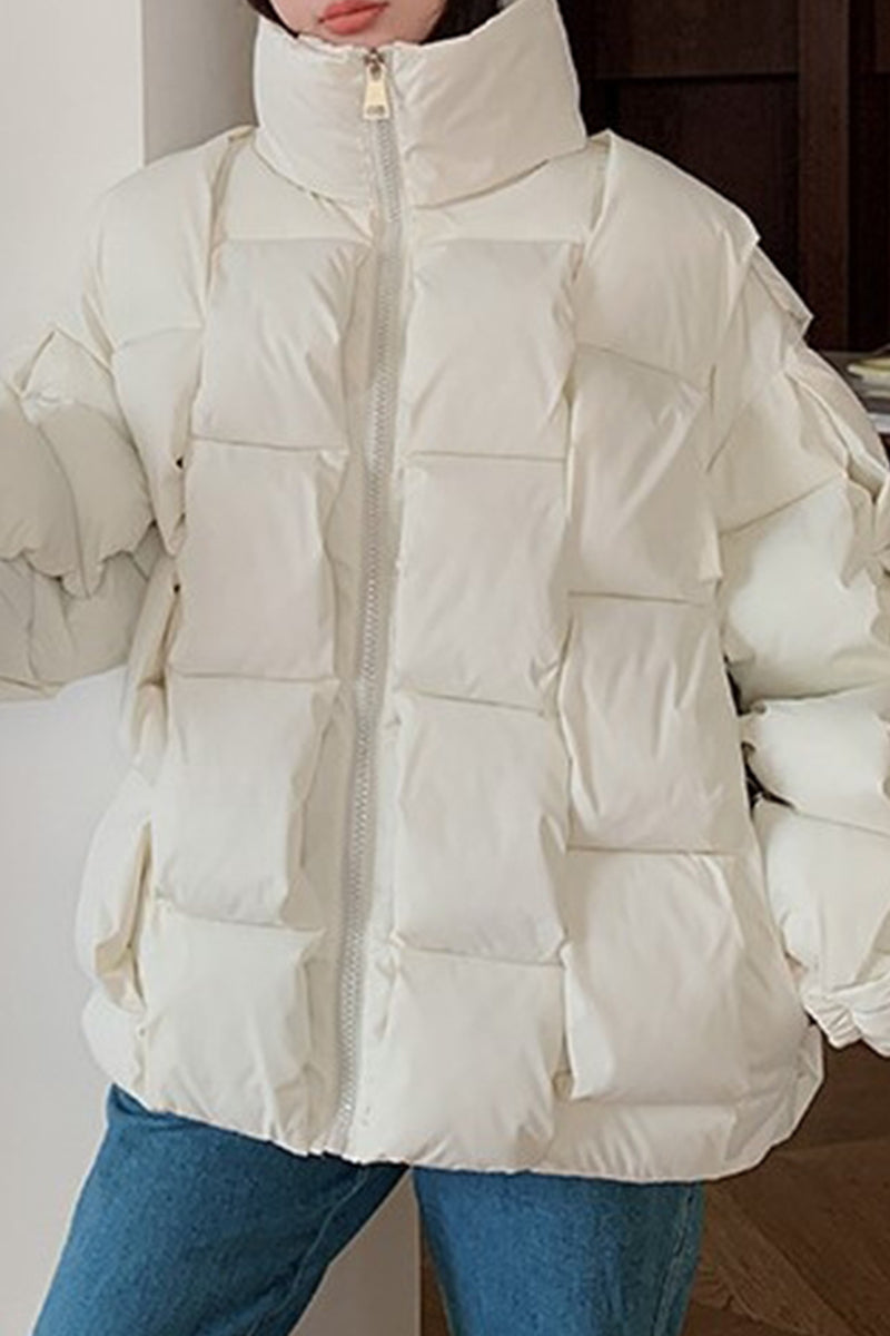 Prenda exterior informal de cuello alto con cremallera y retazos sólidos (5 colores)