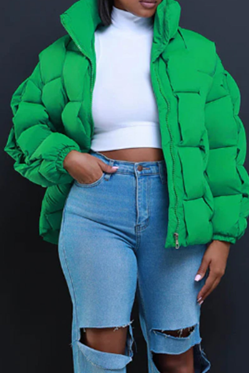 Prenda exterior informal de cuello alto con cremallera y retazos sólidos (5 colores)
