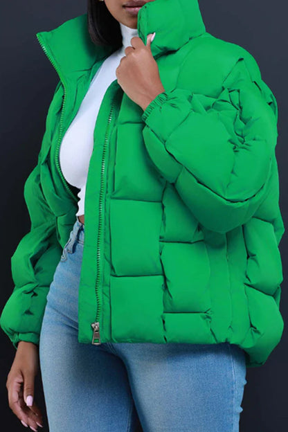 Prenda exterior informal de cuello alto con cremallera y retazos sólidos (5 colores)